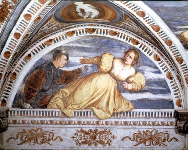 Tarquin och Lucretia, lunette av Girolamo Romanino