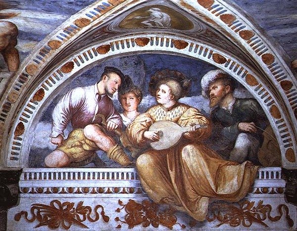 Konserten: stråkinstrument, lunette av Girolamo Romanino
