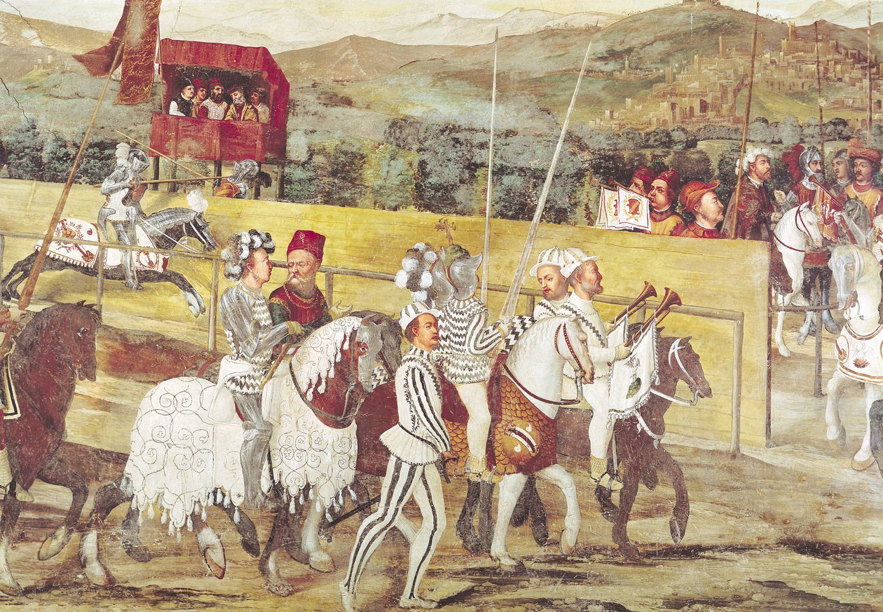 Turnering till ära för Christian I av Danmark på Castello di Malpaga 1474, detalj från höger sida av Girolamo Romanino