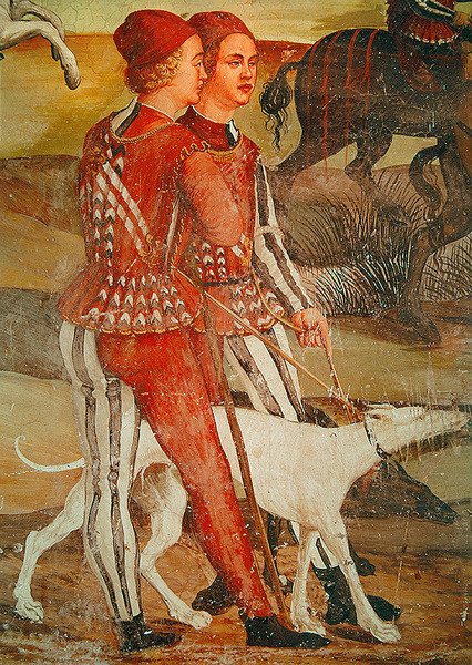 Två sidor och deras hund, detalj av en jaktscen, c.1520-30 av Girolamo Romanino