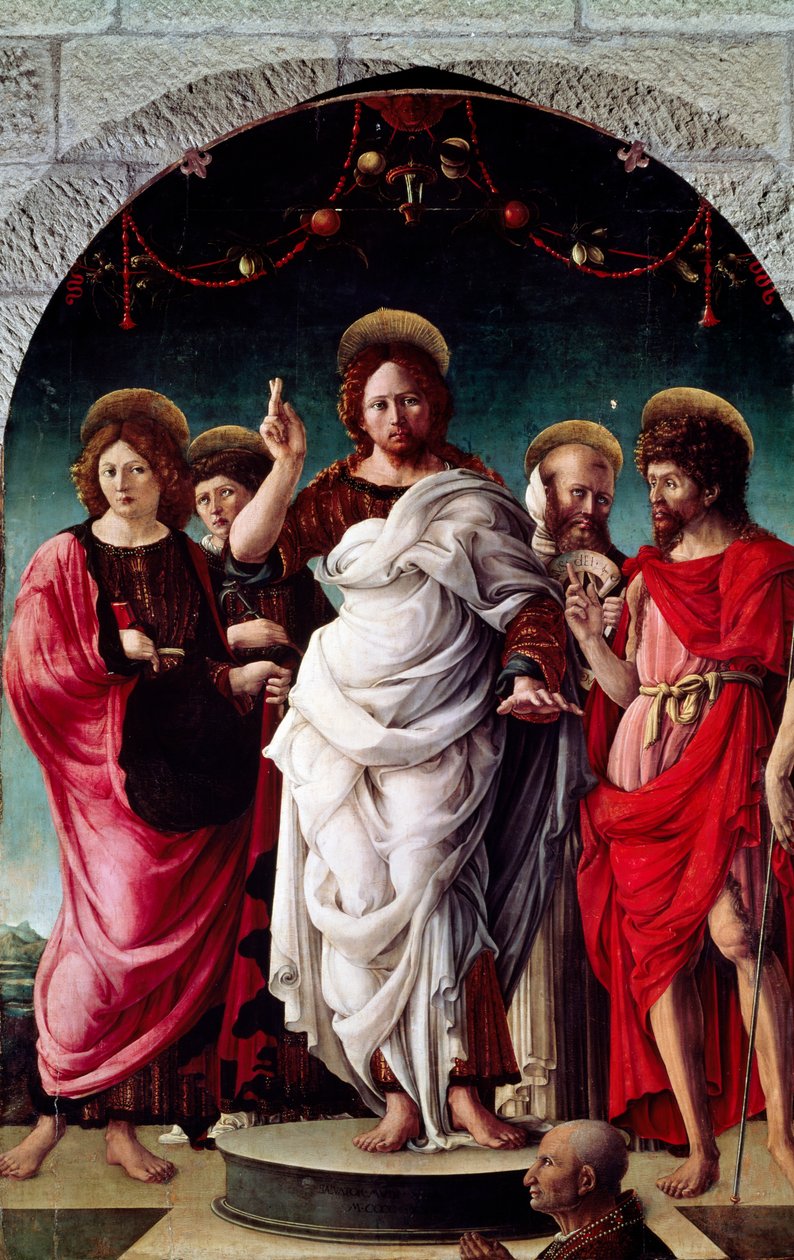 Blessing Redeemer, av Girolamo da Cremona (ca av Girolamo da (attr. to) Cremona