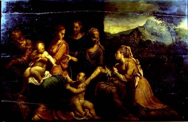 Mystic Marriage of St. Catherine (olja på panel) av Girolamo da (circle of) Carpi