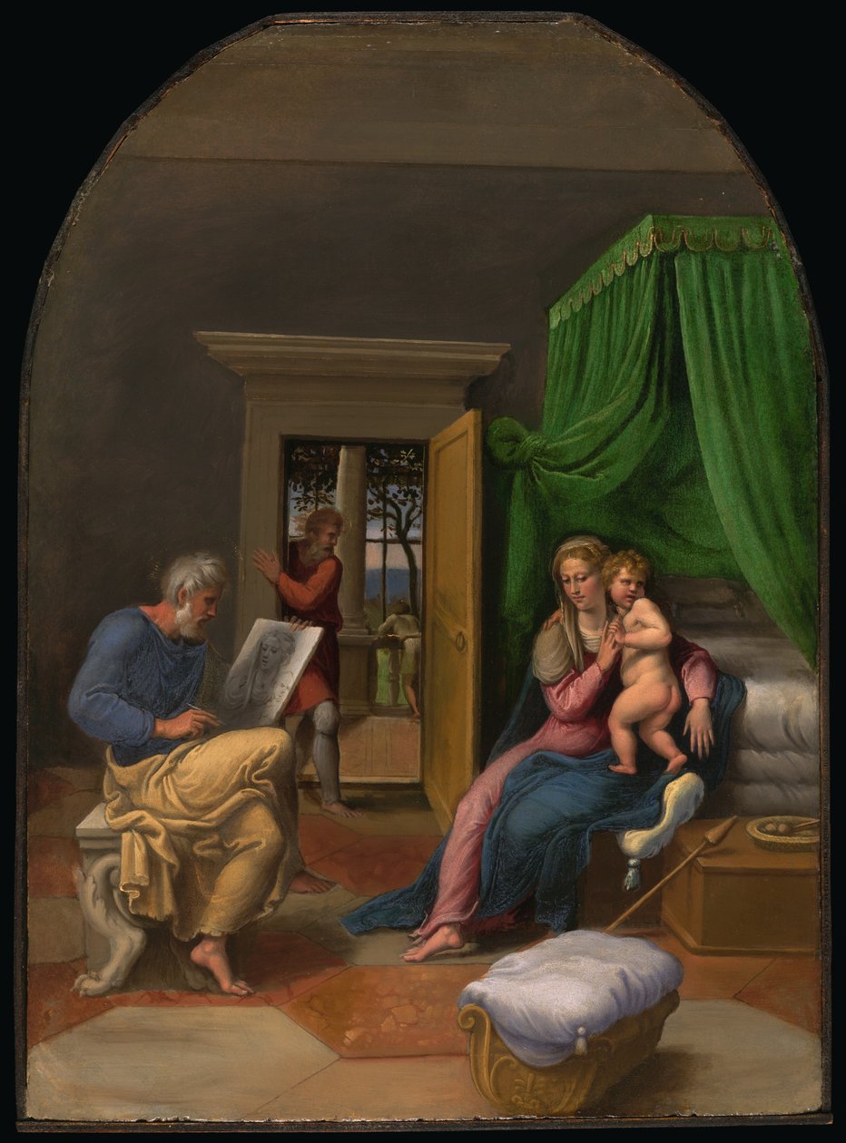 Saint Luke ritar jungfrun och Kristusbarnet av Girolamo da Carpi