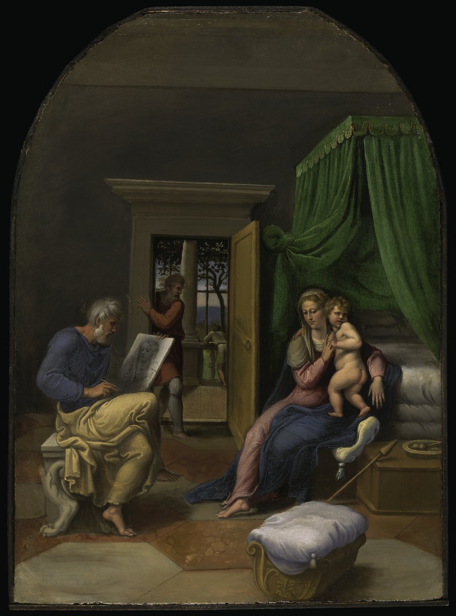 Sankt Lukas med jungfru Maria och Jesusbarnet, ca 1535 (olja på pannå) av Girolamo da Carpi