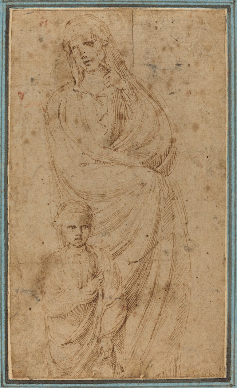 Två figurer av Girolamo da Carpi