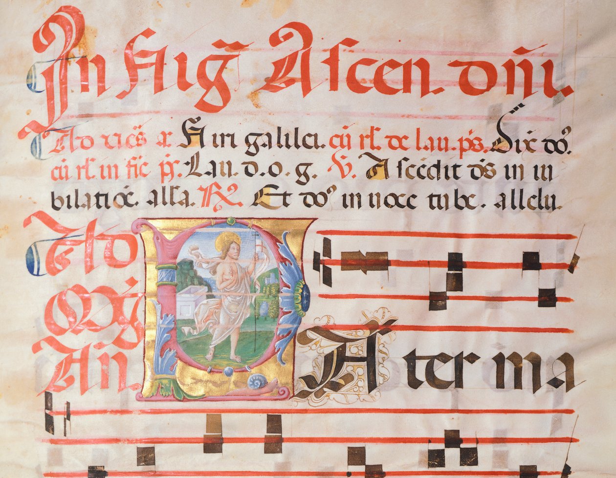 Illuminerad sida av ett medeltida psalterium, av Girolamo från Cremona. av Girolamo da Cremona