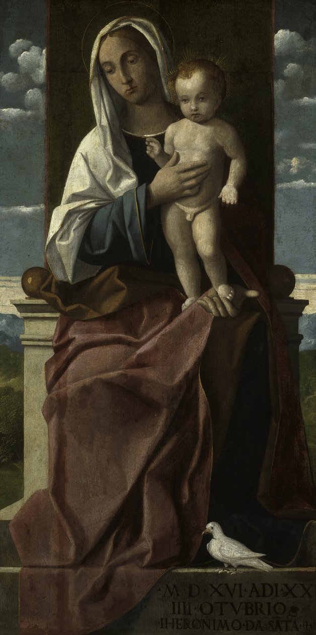 Jungfru och barn på tronen, 1516. av Girolamo da Santacroce