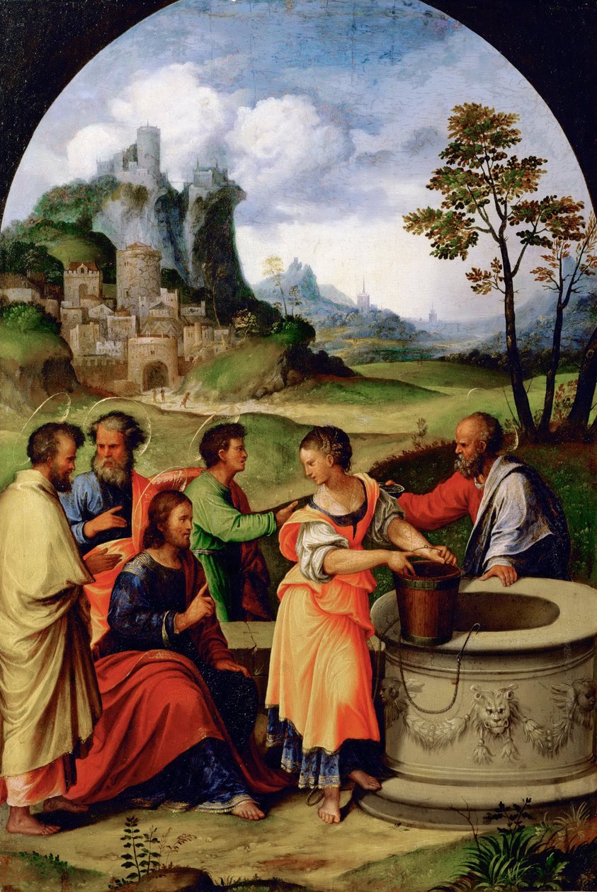 Jesus et la Samaritaine - Kristus och den samaritanska kvinnan - Girolamo da Treviso (1508-1544). Olja på trä, c. 1525. Mått : 65,5x45,2 cm. Konsthistoriska museet, Vienne av Girolamo da  Treviso II
