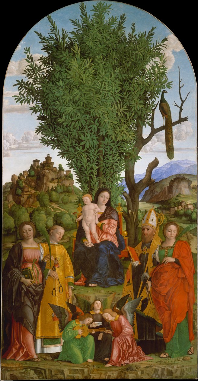 Madonna och barn med heliga, ca. 1520. av Girolamo dai Libri