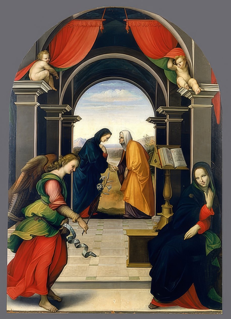 Bebådelse och besök av Jungfru Maria. 1500-1535 av Girolamo del Pacchia