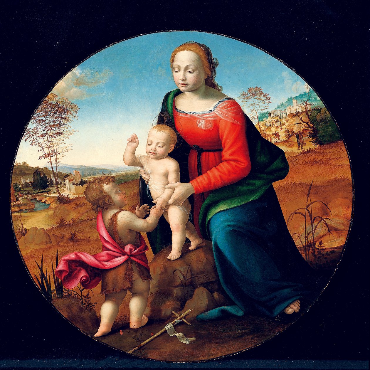 Madonna och barnet med spädbarnet Saint John the Baptist (olja på trä) av Giuliano Bugiardini