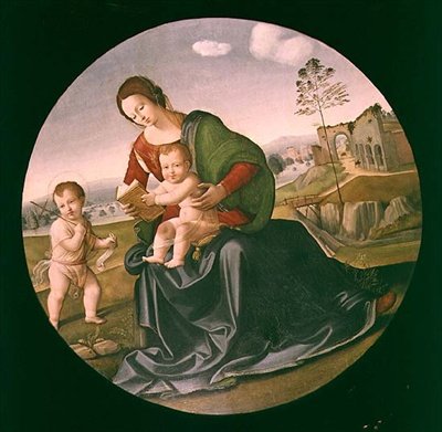 Madonna och barn med spädbarnet Johannes Döparen (panel) av Giuliano Bugiardini