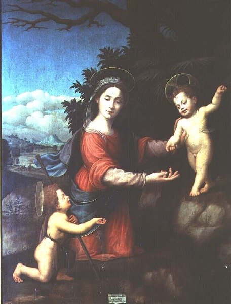 Madonna och barn med spädbarnet Johannes Döparen av Giuliano Bugiardini