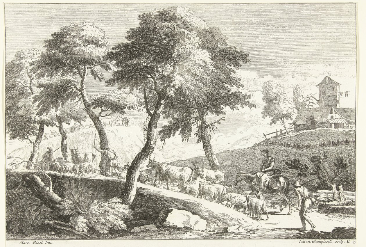 Kuperat landskap med herdar och boskap Italienska landskap (serietitel) av Giuliano Giampiccoli