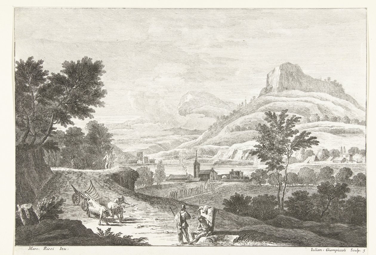 Landskap med oxkärra och begravning Italienska landskap (serietitel) av Giuliano Giampiccoli