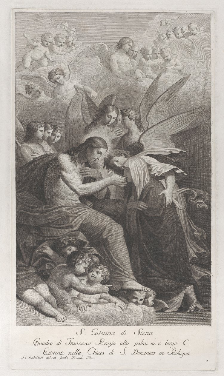 Kristus ger den heliga värden till den knästående heliga Katarina av Siena..., 1750-1812. av Giuliano Traballesi