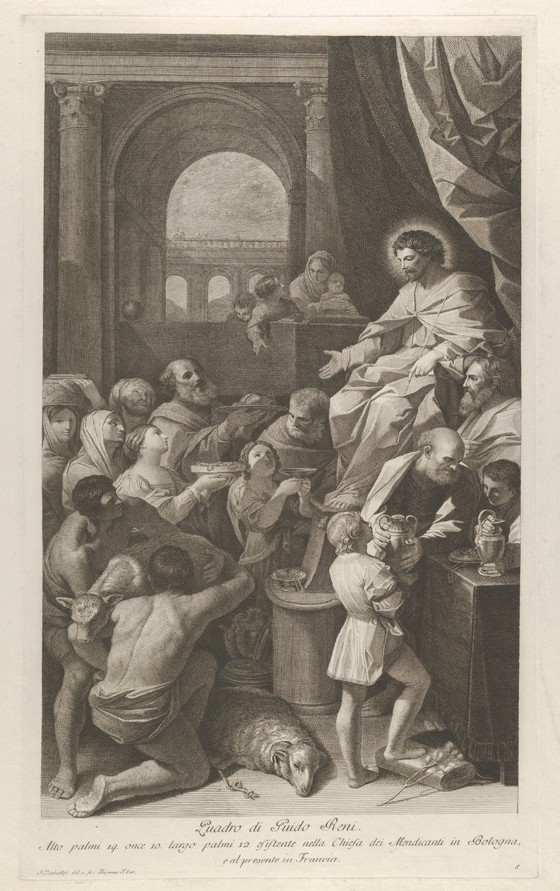 Saint Job sitter till höger och tar emot folkets gåvor..., ca. 1760-1800. av Giuliano Traballesi