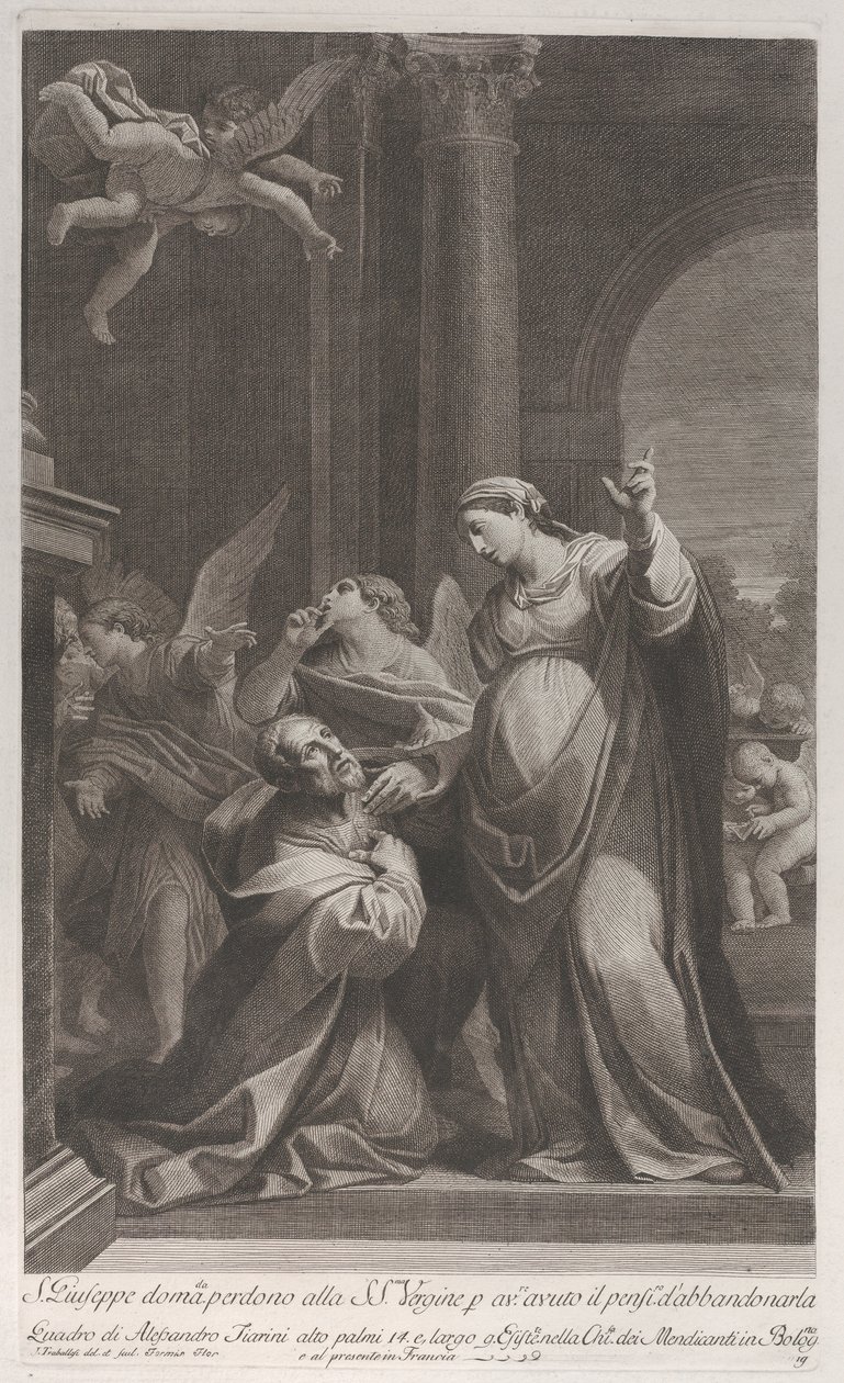 Saint Joseph ber jungfruns ursäkt för att ha tänkt på att överge henne..., 1760-1800. av Giuliano Traballesi