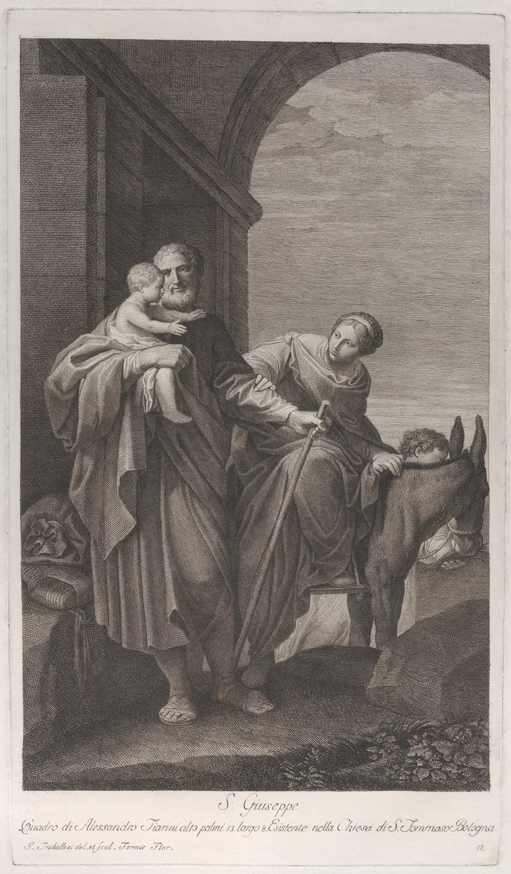Saint Joseph bar Kristusbarnet på flykten till Egypten, 1760-1800. av Giuliano Traballesi