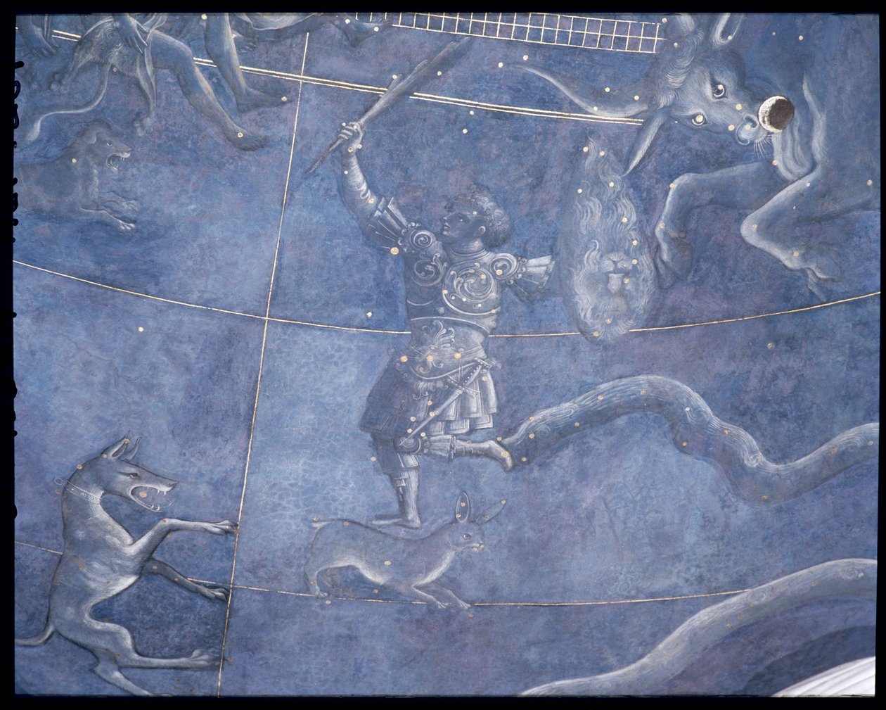 Solens väg genom stjärnorna natten till den 4 juli 1442, detalj av Orion och Oxen, från soffiten ovanför altaret, ca 1430 (detalj av 85088) av Giuliano dArrighi Pesello