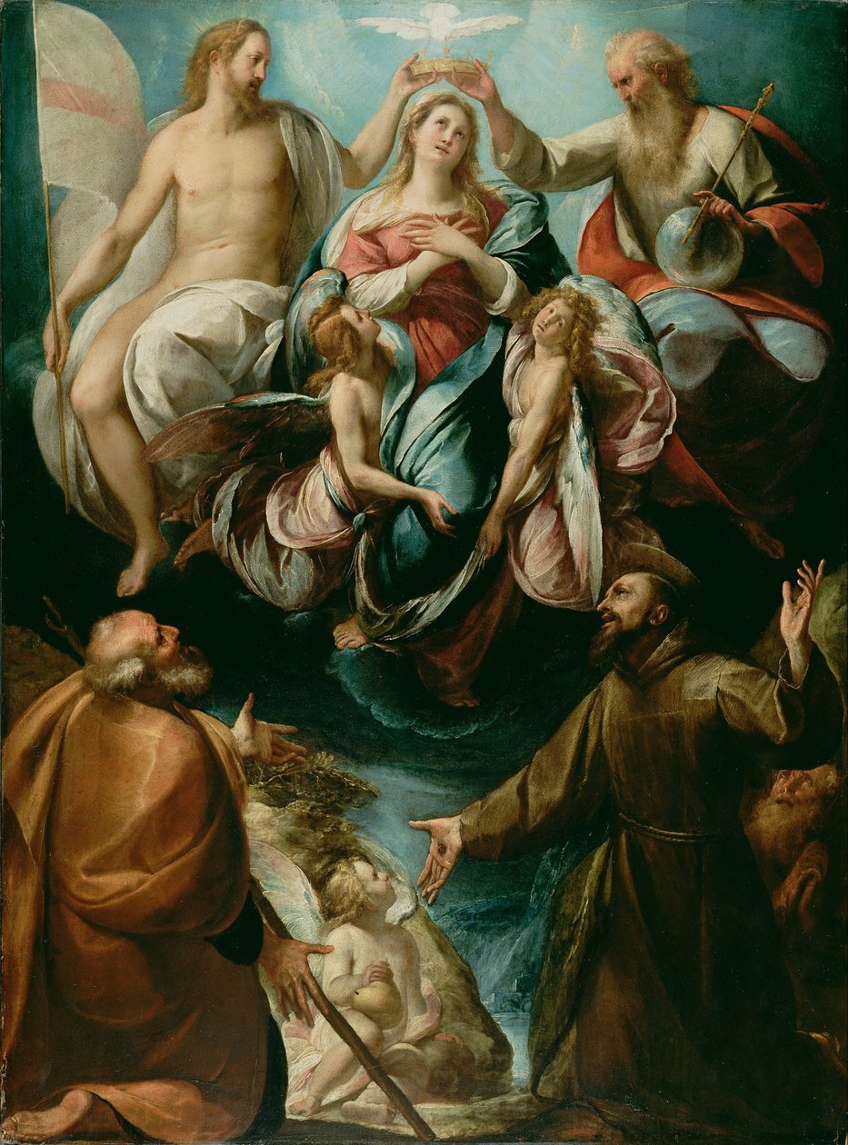 Jungfruens kröning med de heliga Joseph och Frans av Assisi av Giulio Cesare Procaccini