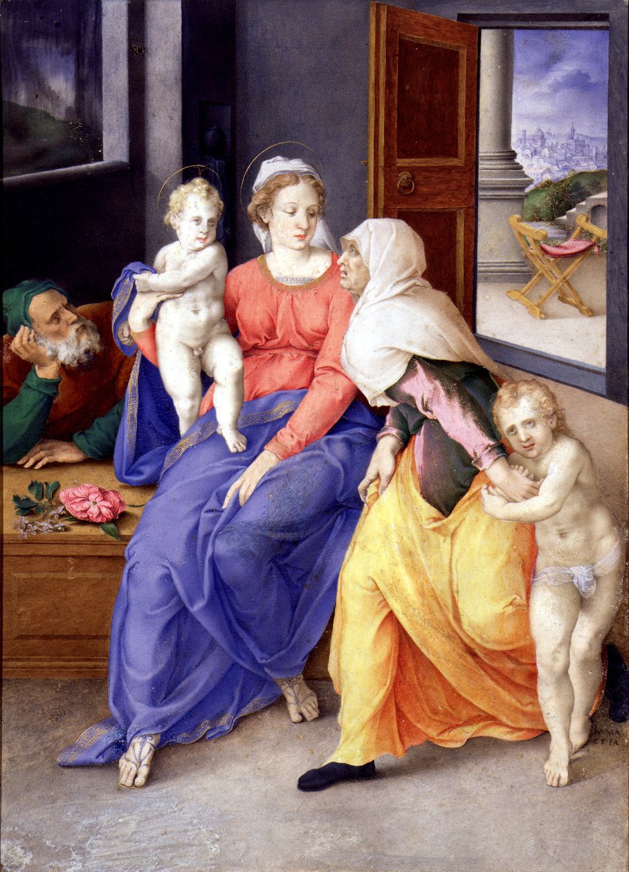 Helig familj med Santa Isabel och San Juanito av Giorgio Giulio Clovio