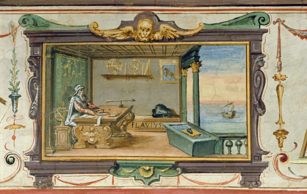 Flavio Gioia från Amalfi, kompassens uppfinnare, Stanza della Mattematica, 1587-1609 av Giulio Parigi