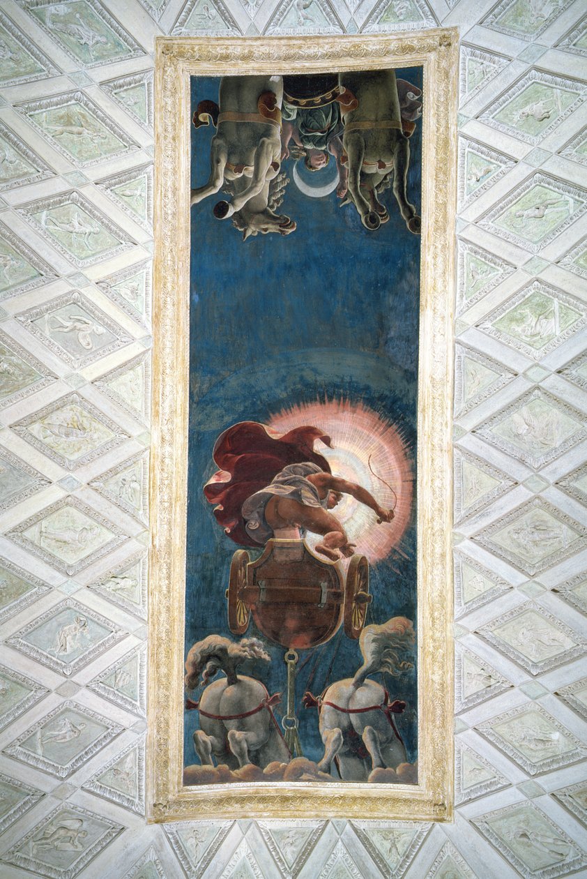 Apollo kör Solens vagn, takdekoration i Camera del Sole, 1527 av Giulio Romano