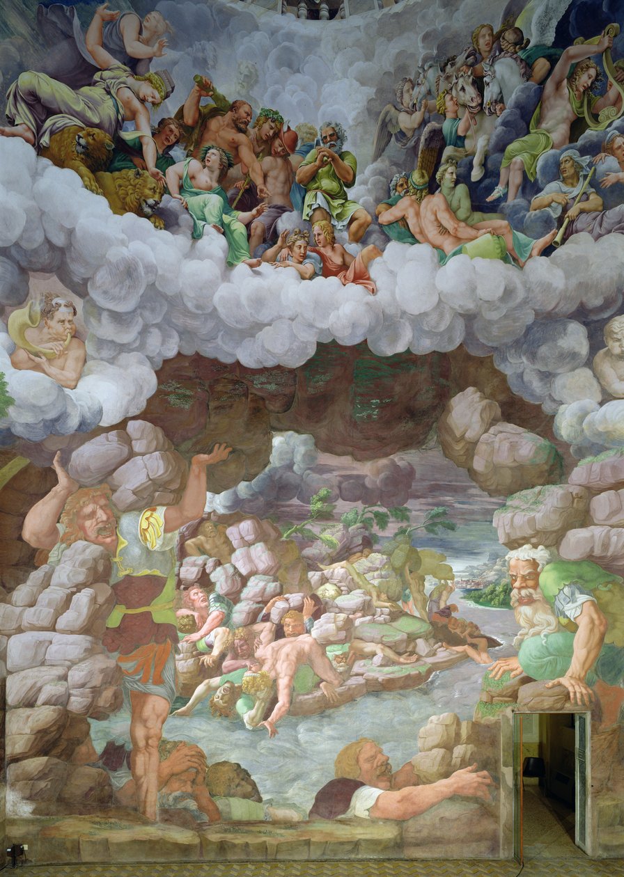 Detalj av förstörelsen av jättarna av Jupiters åskslag, Sala dei Giganti, 1536 (fresk) av Giulio Romano