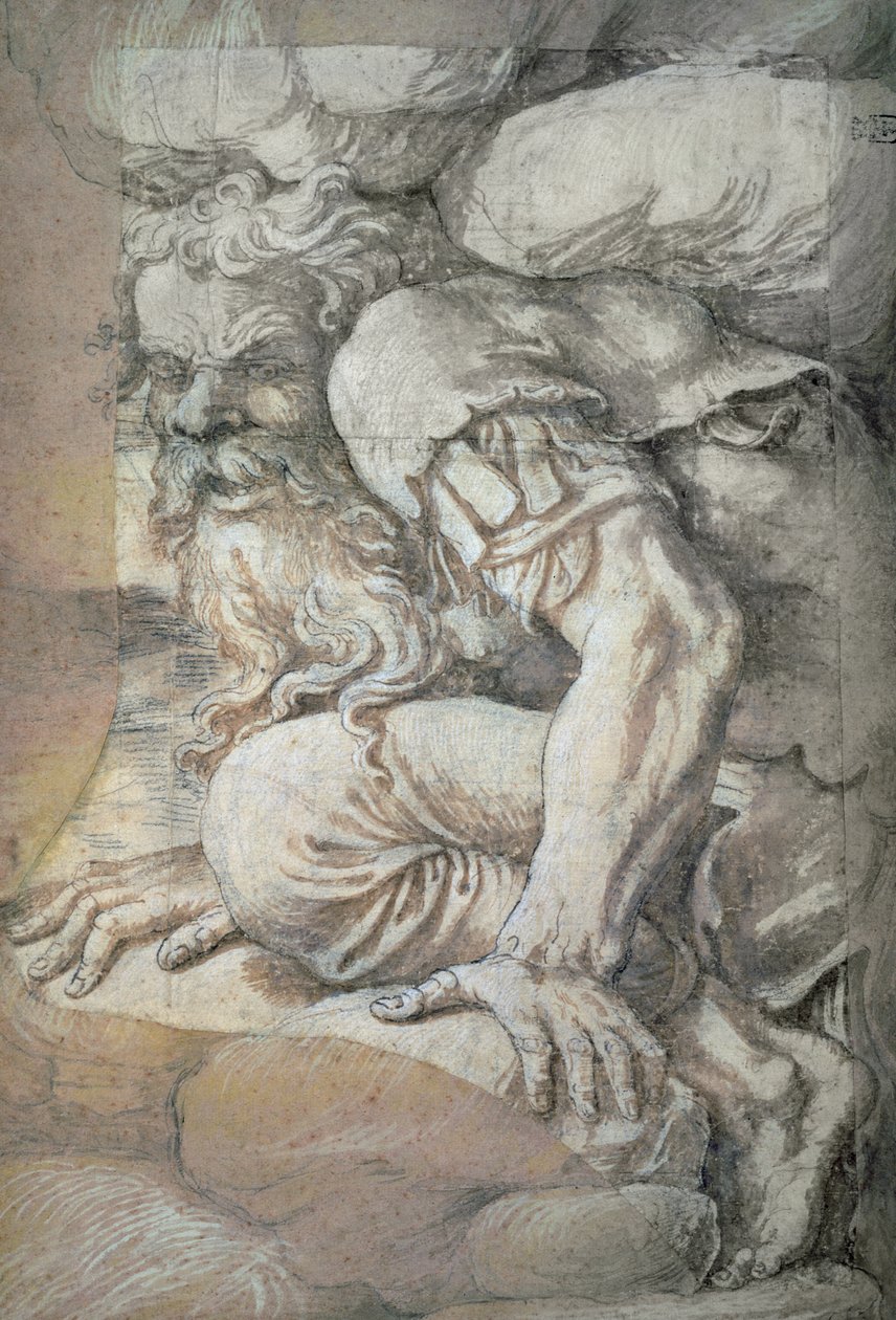 Jätte, skiss för fresken av jättarnas fall, Palazzo del Te, Mantua, 153132 (penna och tvätt) (se även 78483) av Giulio Romano