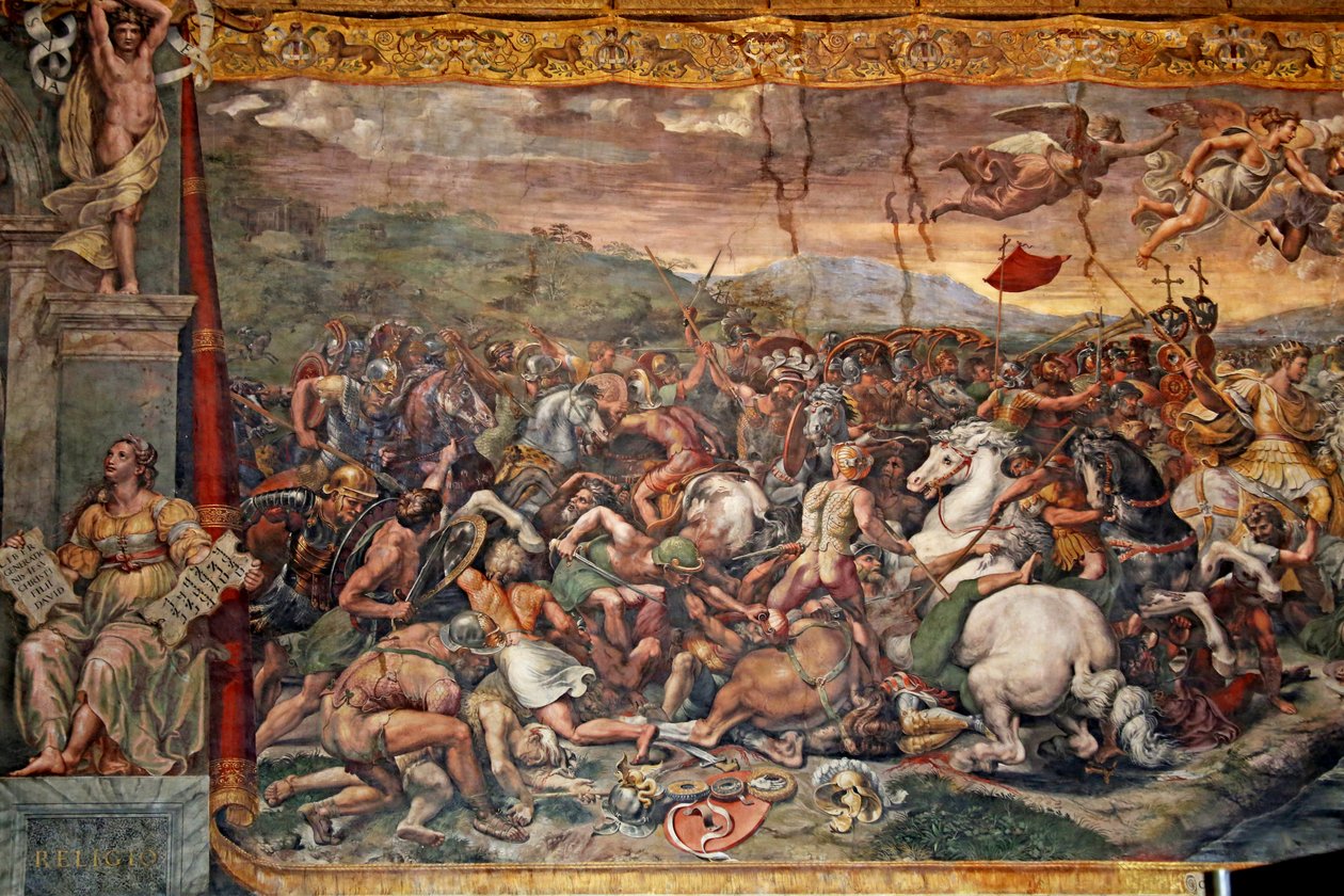 Slaget vid Milvianska bron i Konstantins rum, 1517-24 av Giulio Romano