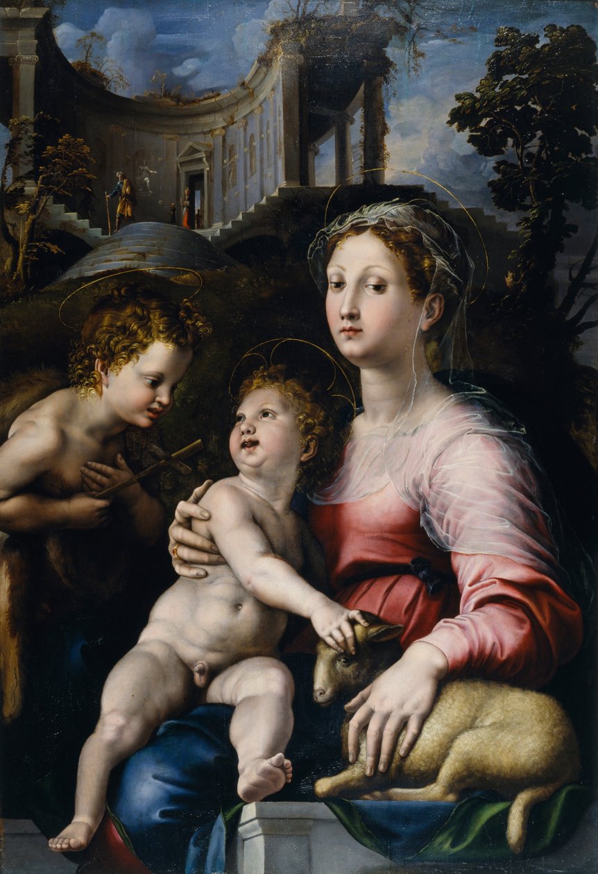 Madonnan och barnet med Johannes Döparen av Giulio Romano