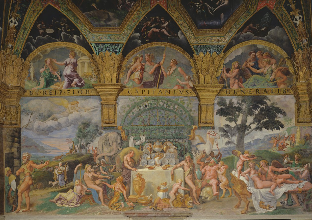 Den ädla banketten för att fira Amors och Psyches bröllop från Sala di Amore e Psiche, 1527-31 av Giulio Romano