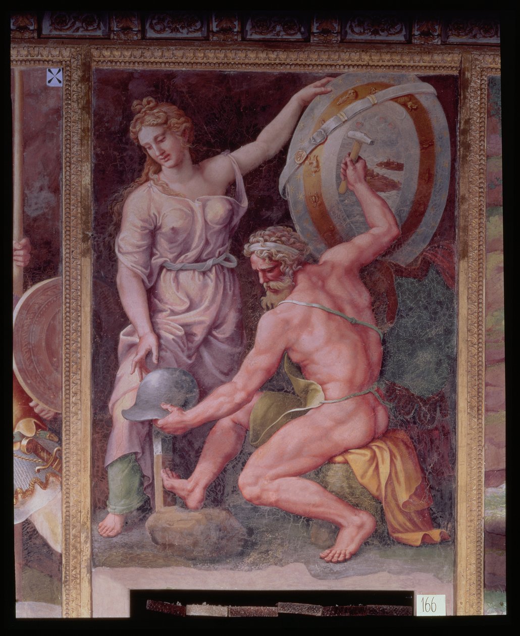 Vulkan smider Akilles rustning av Giulio Romano
