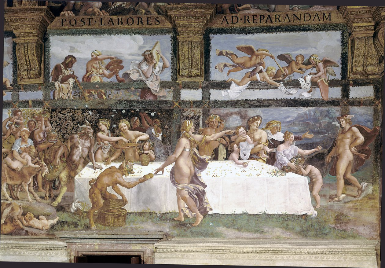 Förberedelser för gudarnas bankett för Amors och Psyches bröllop, detalj av Giulio (1483 1520) Romano