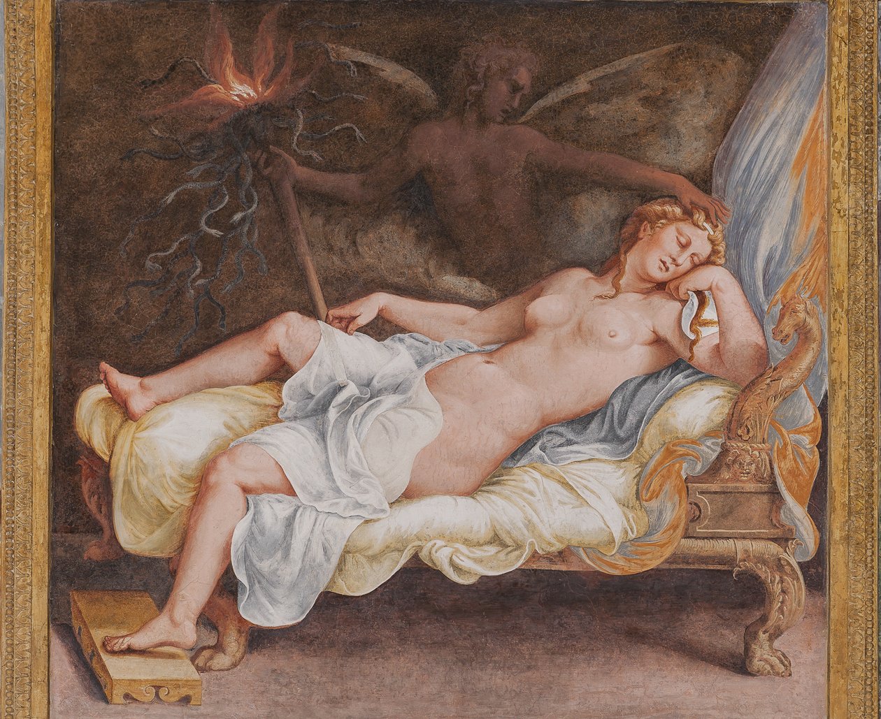 Ecubas dröm, Den trojanska hästen, Trojas kammare (Sala di Troia) av Giulio (and workshop) Romano