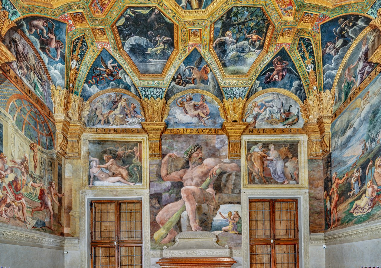 Room of Psiche: utsikt över den östra väggen (fresk) av Giulio (workshop of) Romano