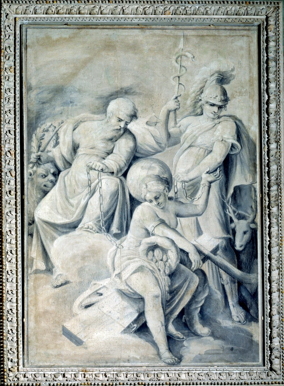 Allegory of prudence and value holding enchained Fortune (målning, ca 1820-1826) av Giulio Ballino