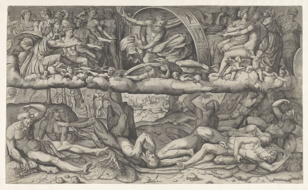 Slaget om gudar och jättar La lotta fra dei e gigantiska av Giulio Bonasone (attributed to)