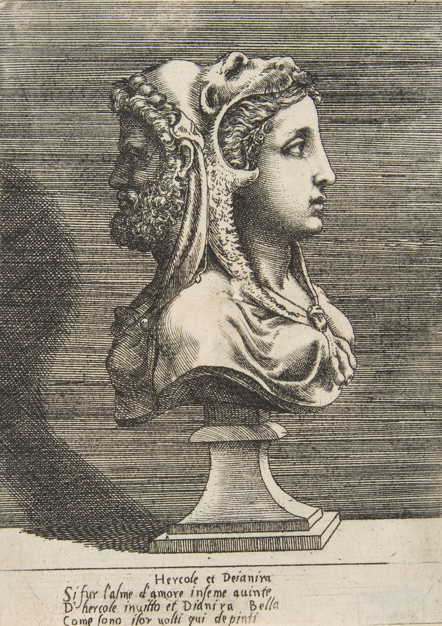 Byst av Hercules och Dejanira, ca. 1531-76. av Giulio Bonasone