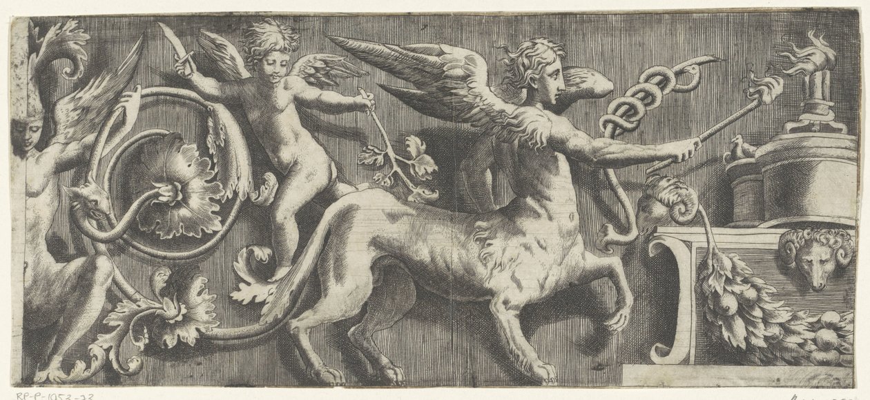 Fris med sfinx och putto vid altaret av Giulio Bonasone