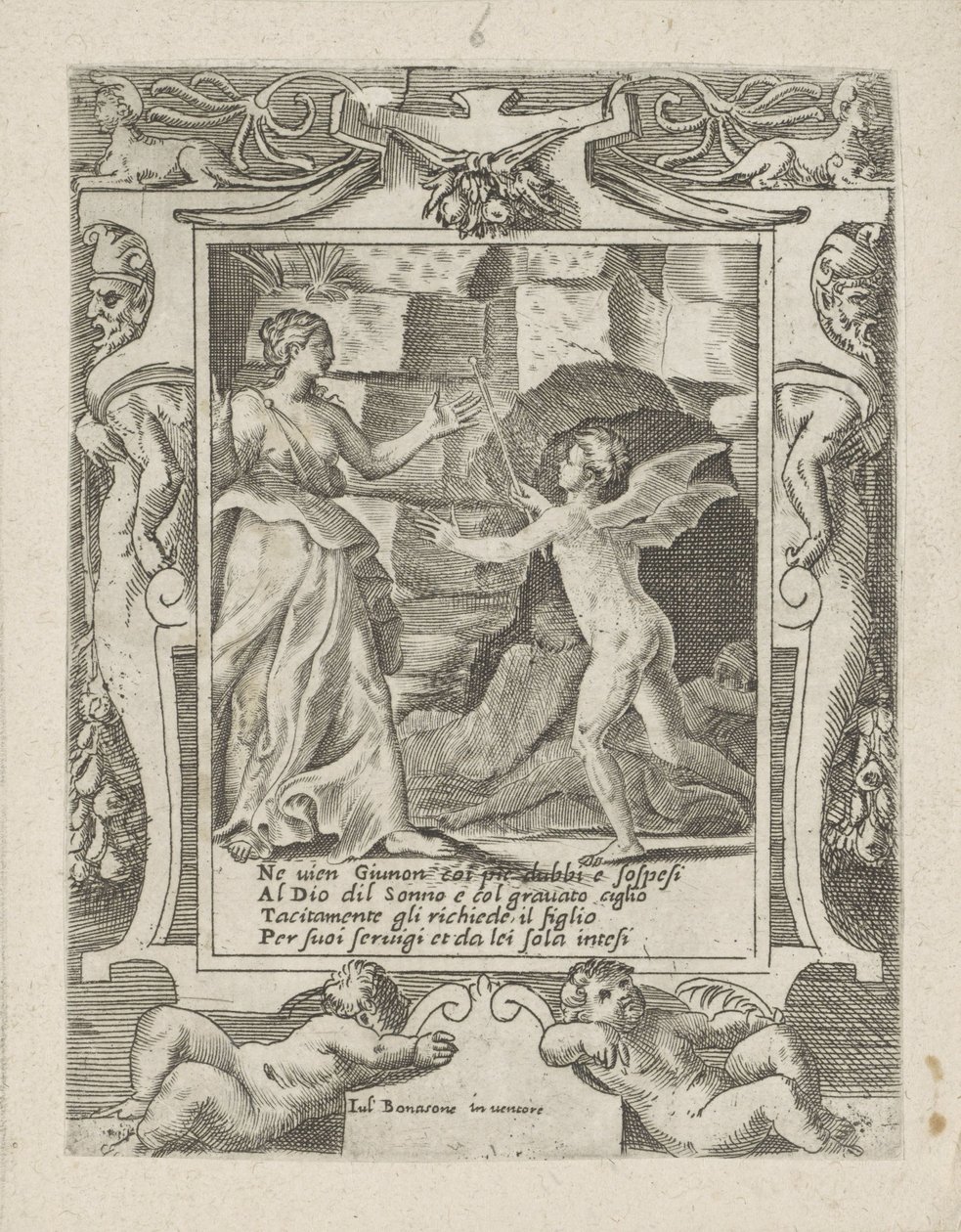 Juno beordrar Sleep att sjunka ner på Jupiter Love, Anger and Jealousy of Juno (serietitel) Amori sdegni et gielosie di Giunone (serietitel) av Giulio Bonasone