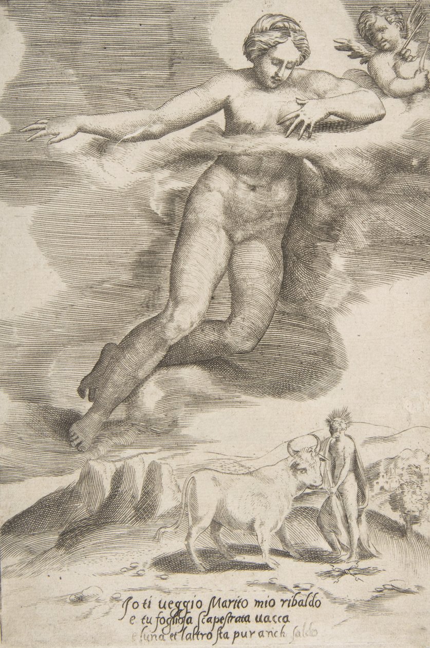 Juno tittar på Jupiter och Io, från The Loves of the Gods, 1531-60. av Giulio Bonasone