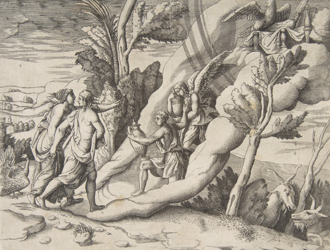 Jupiter och Juno tas emot i himlarna av Ganymedes och Hebe, från 