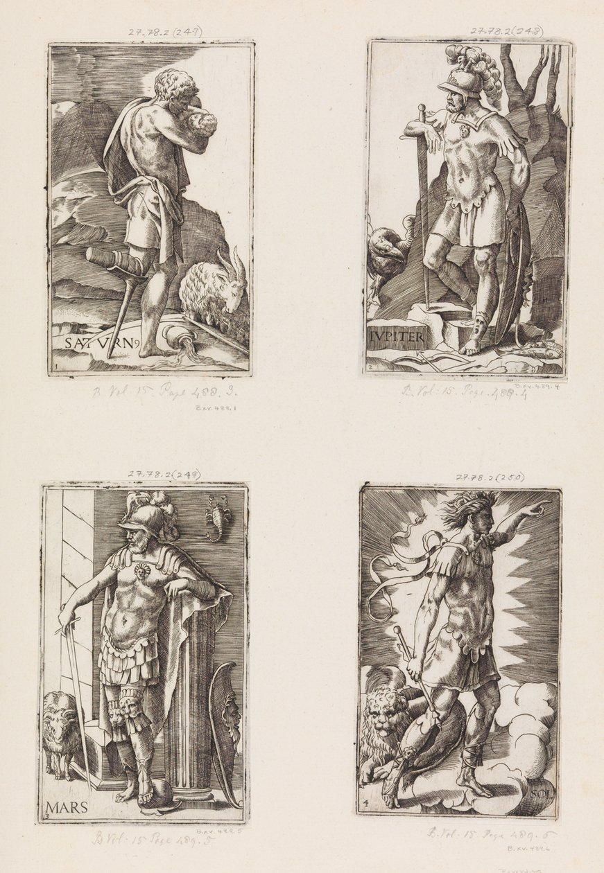 Jupiter, från Planeter, plåt 2, 1530-70. av Giulio Bonasone