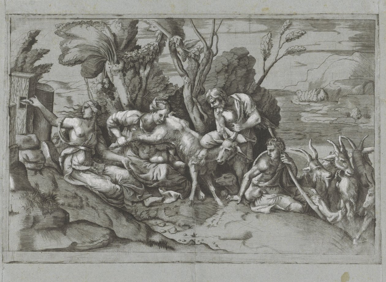 Jupiter diades av geten Amalthea av Giulio Bonasone
