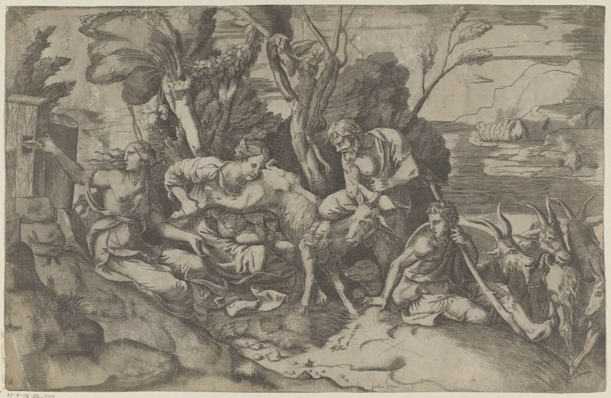 Jupiter diades av geten Amalthea av Giulio Bonasone