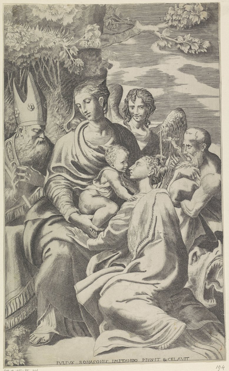 Maria med Kristusbarnet och de heliga av Giulio Bonasone