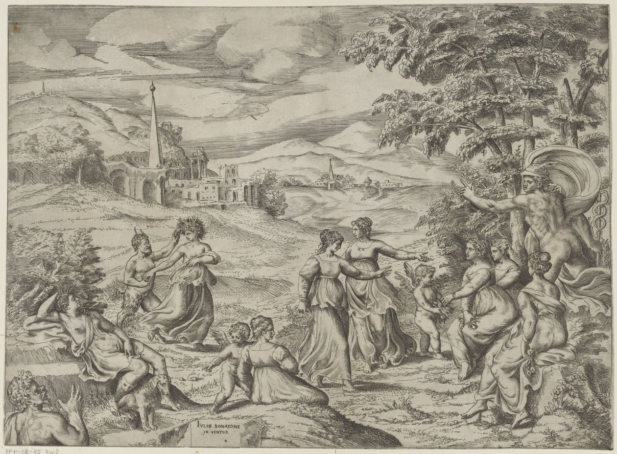 Mercury berättar historien om Pan och Syrinx av Giulio Bonasone