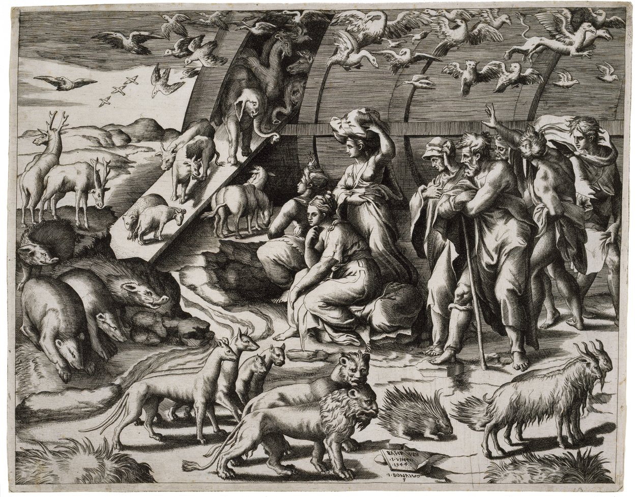 Noah lämnar arken, 1544 av Giulio Bonasone